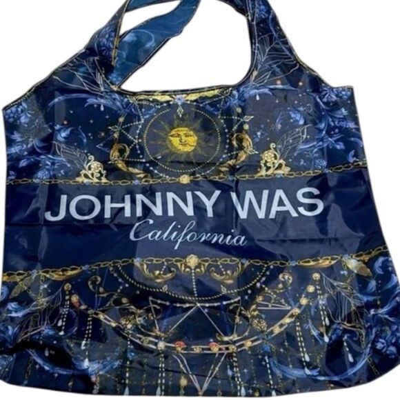 Johnny Was packable reusable California Dreaming Blue Lightweight nylon tote bag - Picture 1 of 4